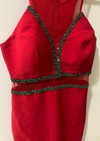 Kırmızı Krep Elbise - Görsel 5