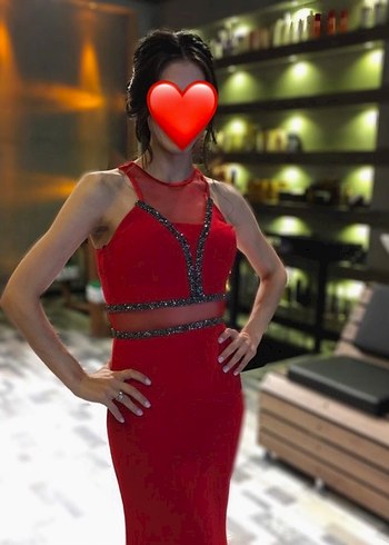 Kırmızı Krep Elbise - Görsel 3