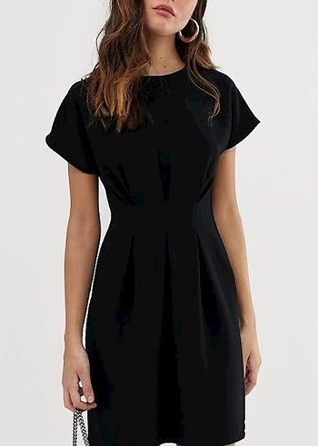 Siyah Kısa Kollu Midi Kadın Elbise - Görsel 2