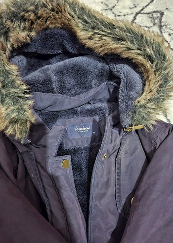 Kürklü Kapüşonlu Midi Mavi Kadın Mont - Görsel 5