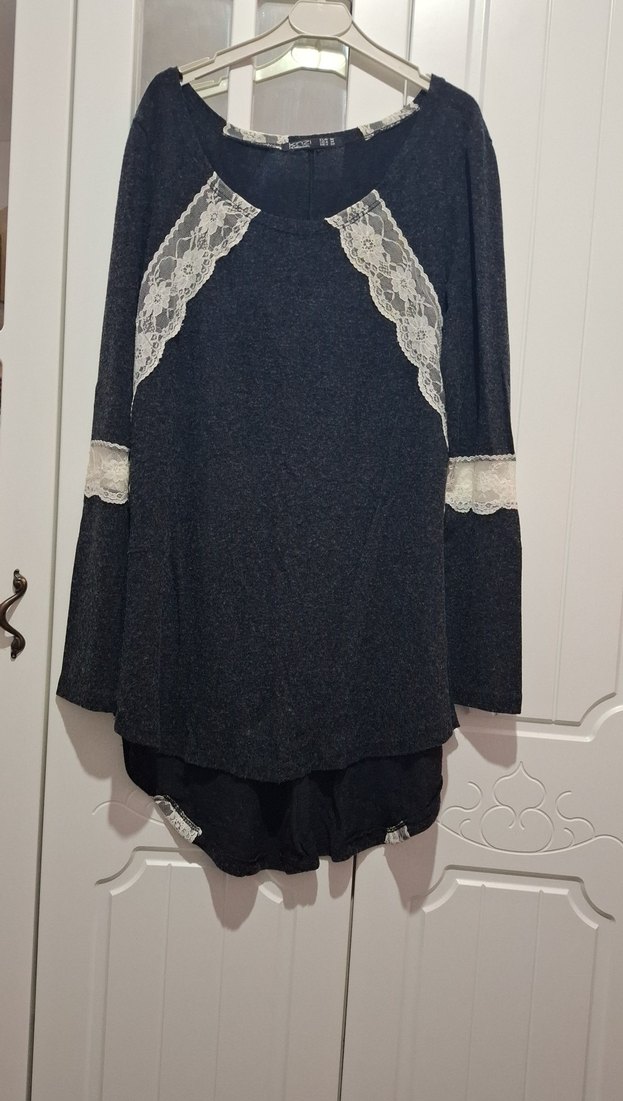 Gri Dantel Detaylı Hamile Triko Tunik - Görsel 2