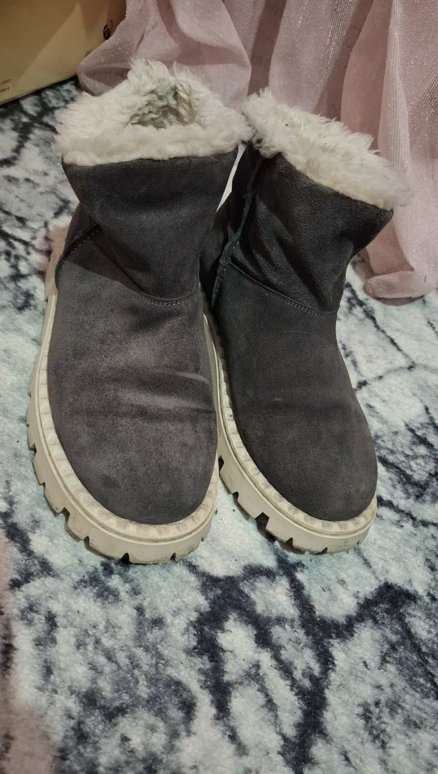 Gri Kadın Süet Kürklü Dolgu Topuk Bot - Görsel 2