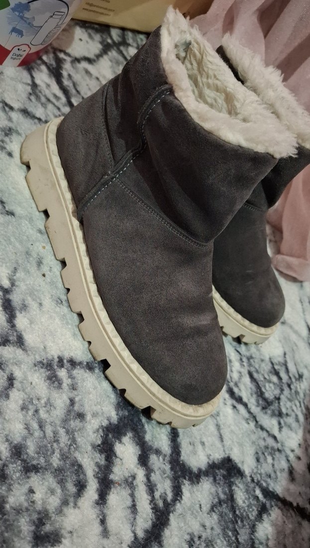 Gri Kadın Süet Kürklü Dolgu Topuk Bot - Görsel 3