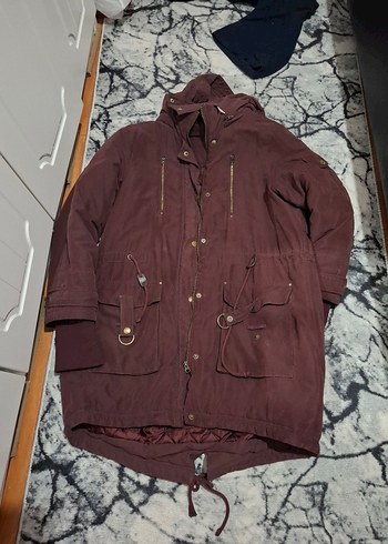 Bordo Süet Kürklü Midi Kadın Ceket - Görsel 4