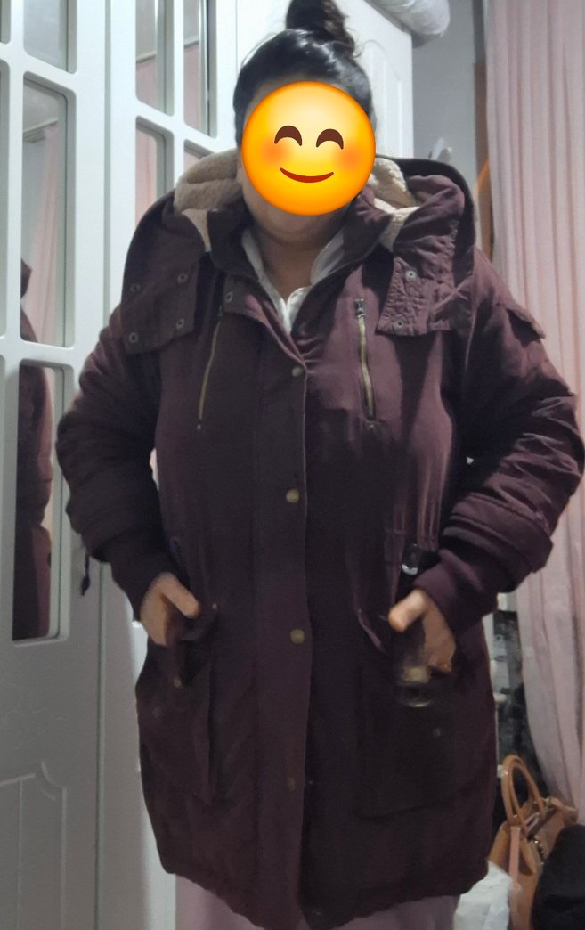 Bordo Süet Kürklü Midi Kadın Ceket - Görsel 3