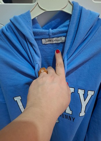 Mavi Baskılı Kadın Sweatshirt Kapüşonlu - Görsel 3