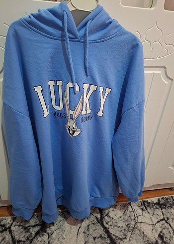 Mavi Baskılı Kadın Sweatshirt Kapüşonlu - Görsel 2