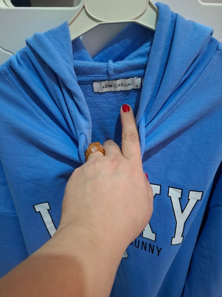 Mavi Baskılı Kadın Sweatshirt Kapüşonlu - Görsel 3