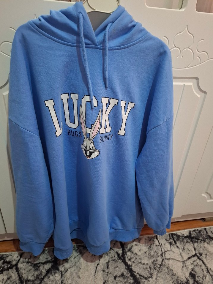 Mavi Baskılı Kadın Sweatshirt Kapüşonlu - Görsel 2