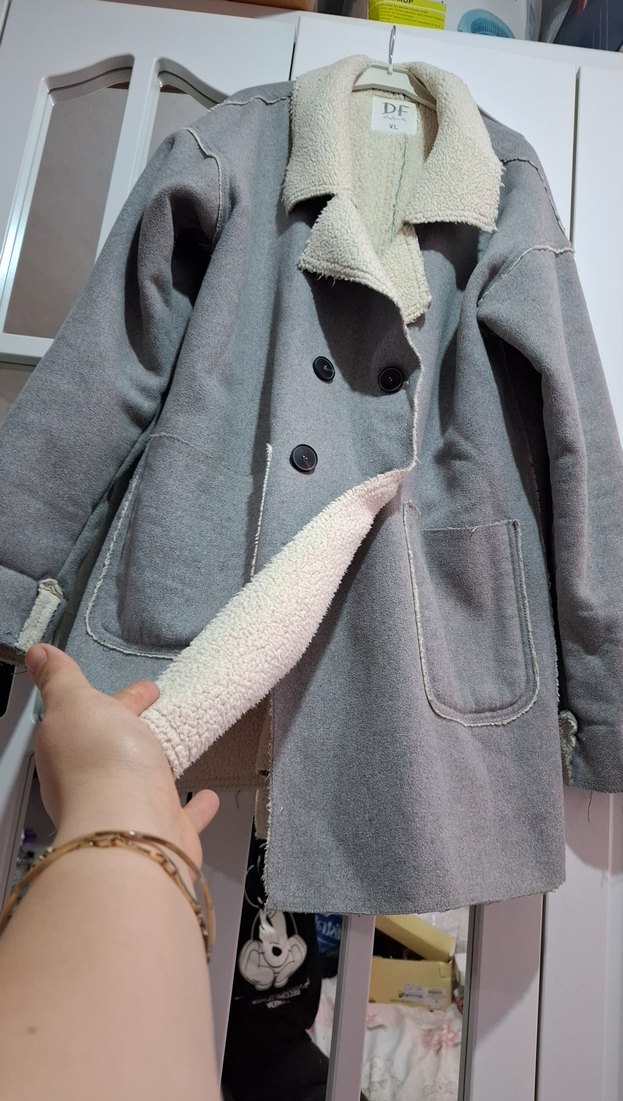 Düğmeli Gri Midi Kadın Ceket - Görsel 3