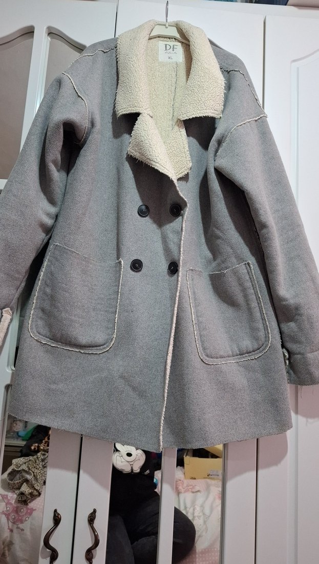 Düğmeli Gri Midi Kadın Ceket - Görsel 2