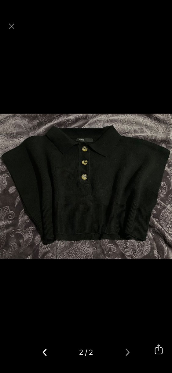 Düğmeli Mavi Kısa Kollu Kadın Kazak - Görsel 2