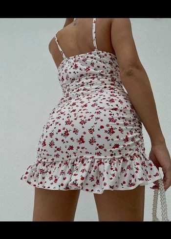 Çiçek Desenli Mini Straplez Elbise - Görsel 2