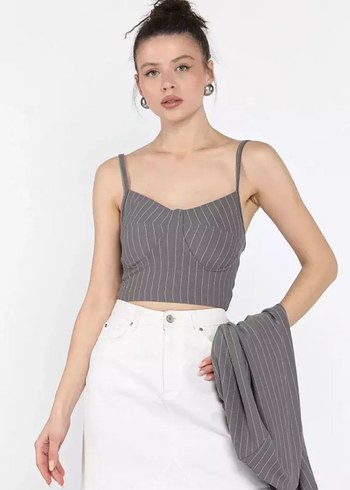 Gri İnce Çizgili Midi Bralet - Görsel 2