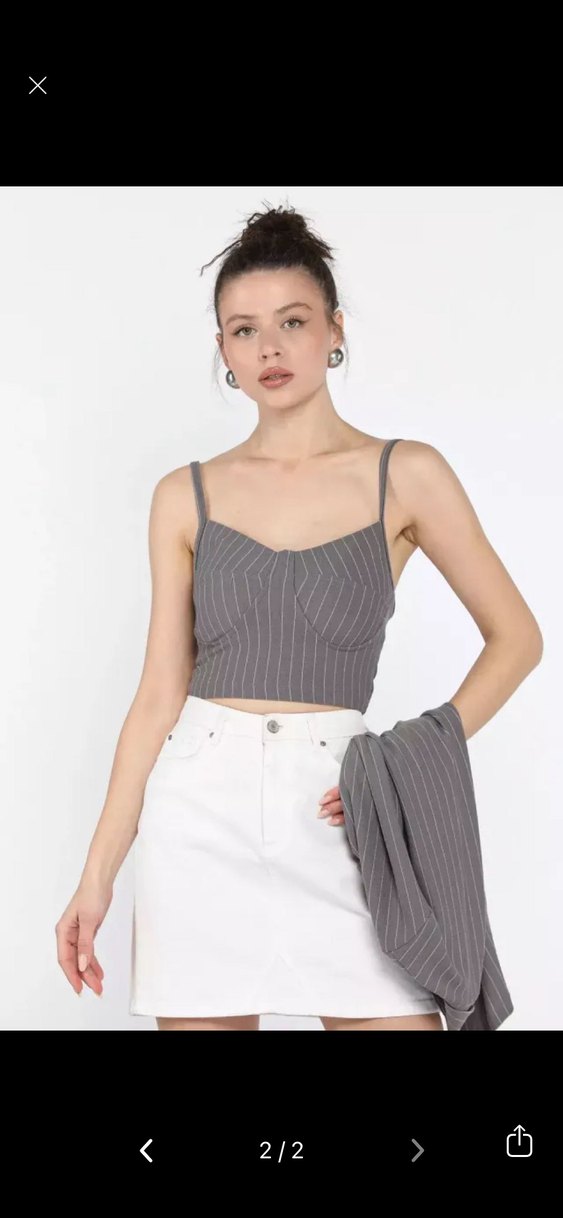 Gri İnce Çizgili Midi Bralet - Görsel 2