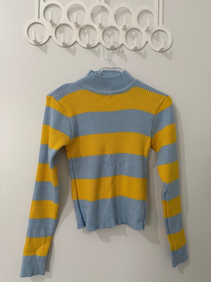 Uzun Kollu Balıkçı Yaka Çizgili Triko - Görsel 2