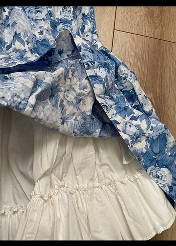 Mavi Çiçekli Midi Bohem Elbise - Görsel 3