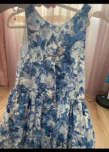 Mavi Çiçekli Midi Bohem Elbise - Görsel 4