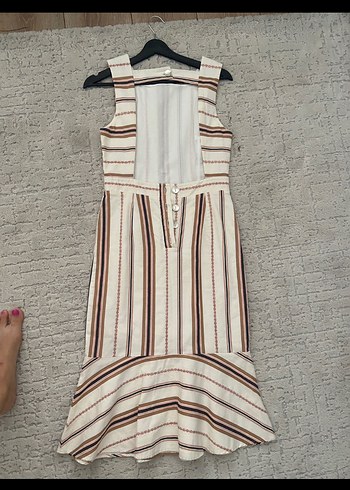 Bej Çizgili Bohem Uzun Elbise - Görsel 2