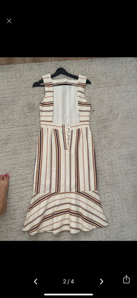 Bej Çizgili Bohem Uzun Elbise - Görsel 2