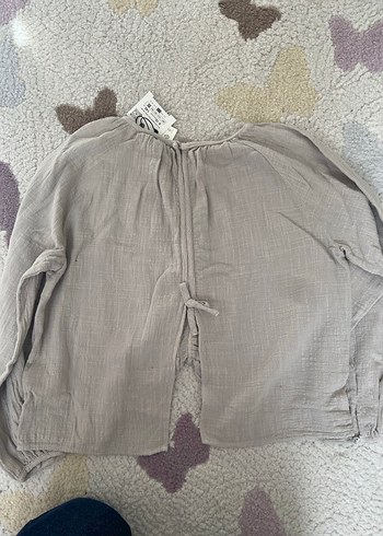 Bej Keten Kadın Bluz, Uzun Kollu, Fermuarlı - Görsel 3