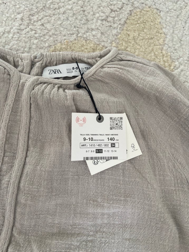 Bej Keten Kadın Bluz, Uzun Kollu, Fermuarlı - Görsel 2