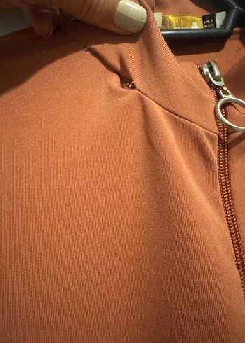 Kadın Parlak Kahverengi Uzun Fermuarlı Ceket - Görsel 4