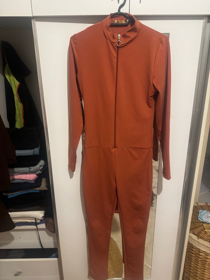 Kadın Parlak Kahverengi Uzun Fermuarlı Ceket - Görsel 5