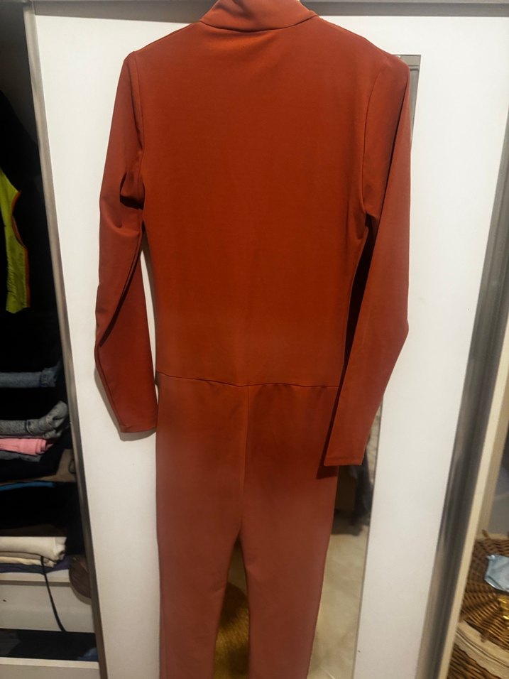 Kadın Parlak Kahverengi Uzun Fermuarlı Ceket - Görsel 2