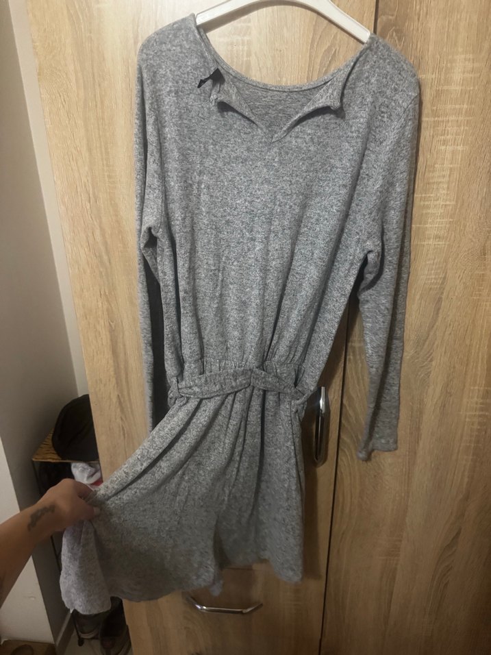 Gri Kadın Triko Midi Elbise - Görsel 2