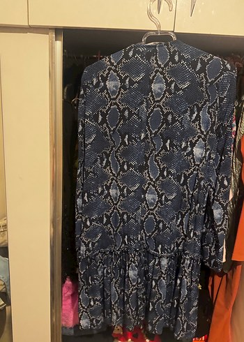 Uzun Kollu Gri Yılan Desenli Bohem Elbise - Görsel 5