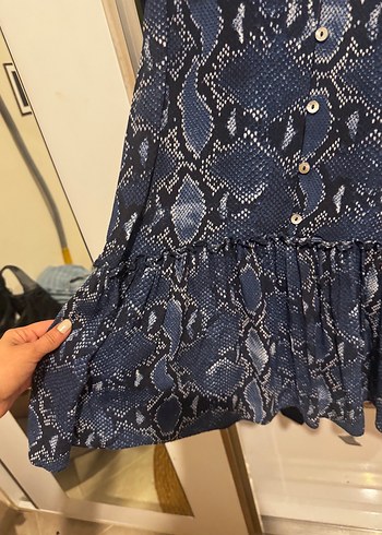 Uzun Kollu Gri Yılan Desenli Bohem Elbise - Görsel 2