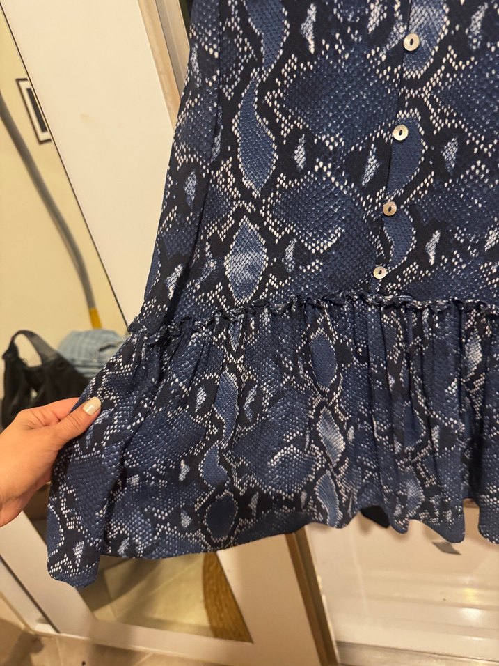 Uzun Kollu Gri Yılan Desenli Bohem Elbise - Görsel 2