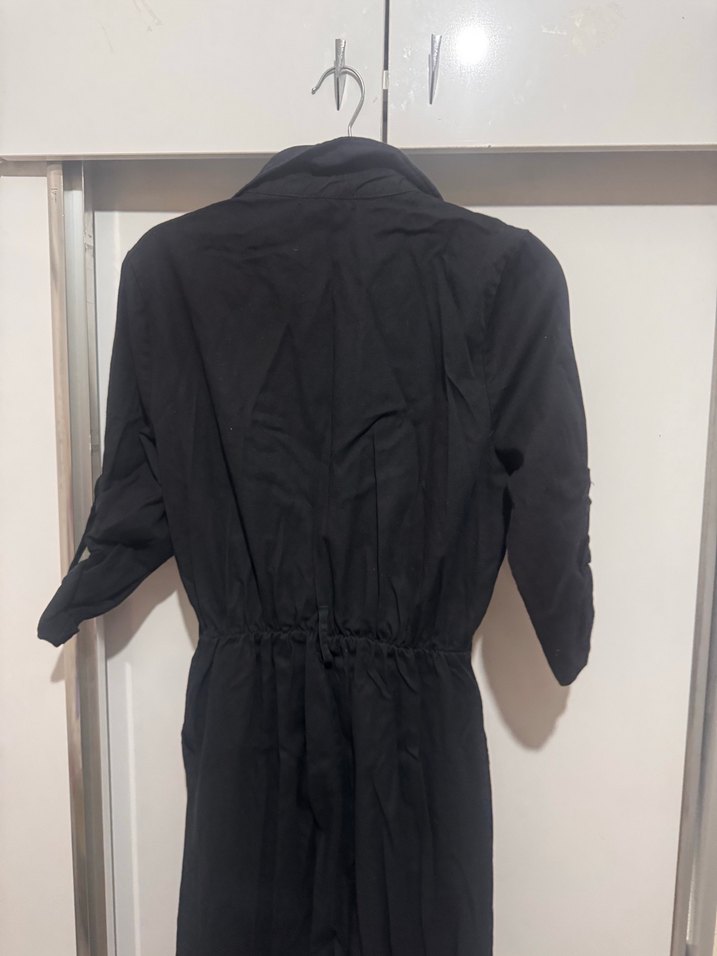 Siyah Kot Kadın Ceket - Fermuarlı, Yaka Detaylı - Görsel 4