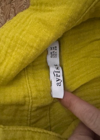 Sarı Keten Kadın Mini şortlu müslin takım - Görsel 3