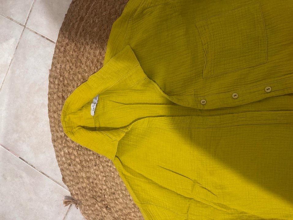 Sarı Keten Kadın Mini şortlu müslin takım - Görsel 2