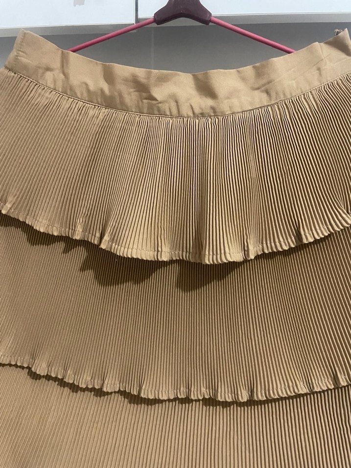 Bej Pilili Mini Etek - Görsel 2