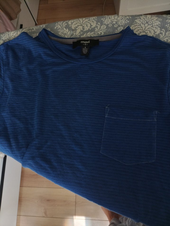 Erkek Lacivert Çizgili Bisiklet Yaka Tişört - Görsel 3