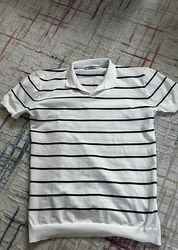 Erkek Beyaz Çizgili Kısa Kollu Polo Tişört