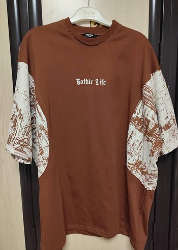 Kahverengi Oversize Baskılı Tişört