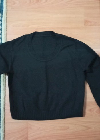 Siyah Kadın Yün Örme Bisiklet Yaka Kazak - Görsel 2