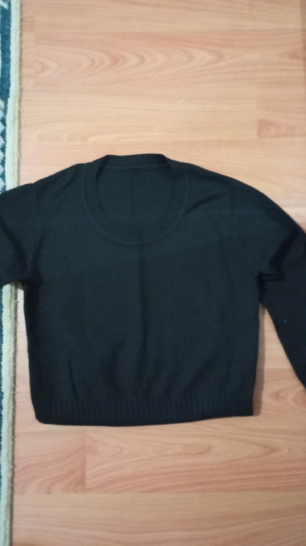 Siyah Kadın Yün Örme Bisiklet Yaka Kazak - Görsel 2