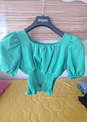 Turkuaz Kısa Kollu Mini Bluz