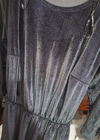 Gri Uzun Salaş Kadife Elbise - Görsel 3