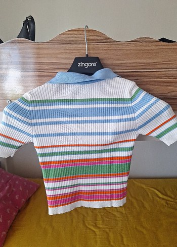 Diğer Renkli Çizgili Triko Polo Tişört