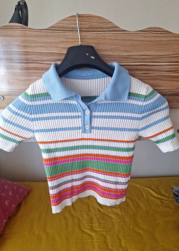 Renkli Çizgili Triko Polo Tişört