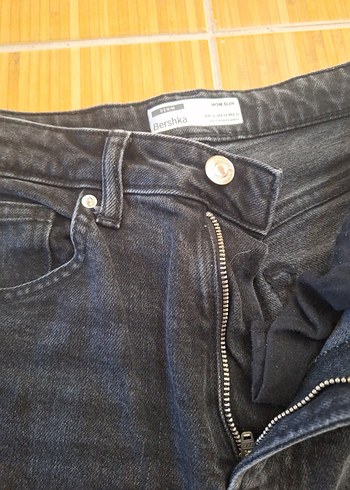 36 Beden siyah Renk Bershka Siyah Baskılı Mom Slim Kot Pantolon