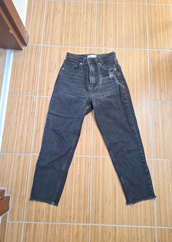 Bershka Bershka Siyah Baskılı Mom Slim Kot Pantolon