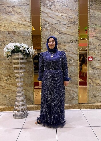 46 Beden lacivert Renk Taşlı elbise