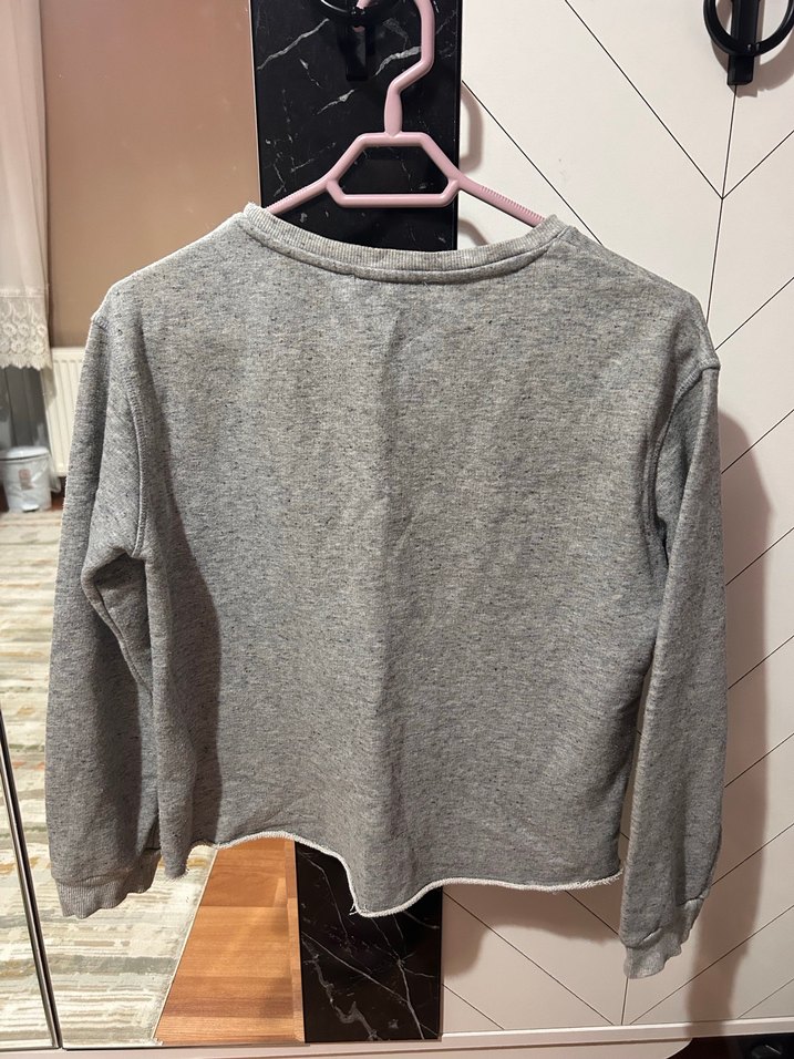 Gri Kadın Uzun Kollu Basic Sweatshirt - Görsel 2